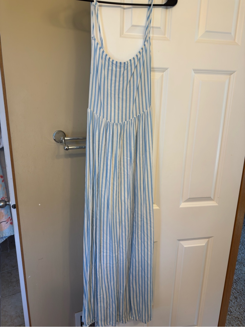 Light Blue and White Striped Midi Dress - Sleeveless Summer Dress